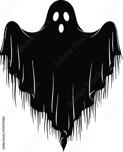 Spooky ghost silhouette, scary Halloween spirit, haunted night phantom, eerie horror figure, supernatural shadow, creepy costume design, frightening illustration, mysterious specter