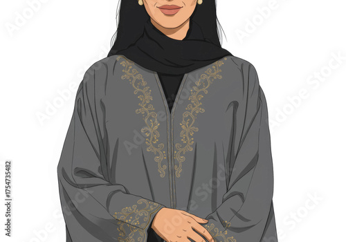 Woman in Traditional Abaya with Gold Embroidery