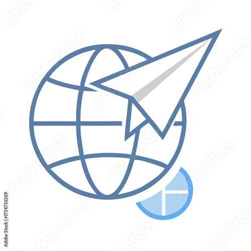 Paper plane orbiting a globe a concept of travel around world