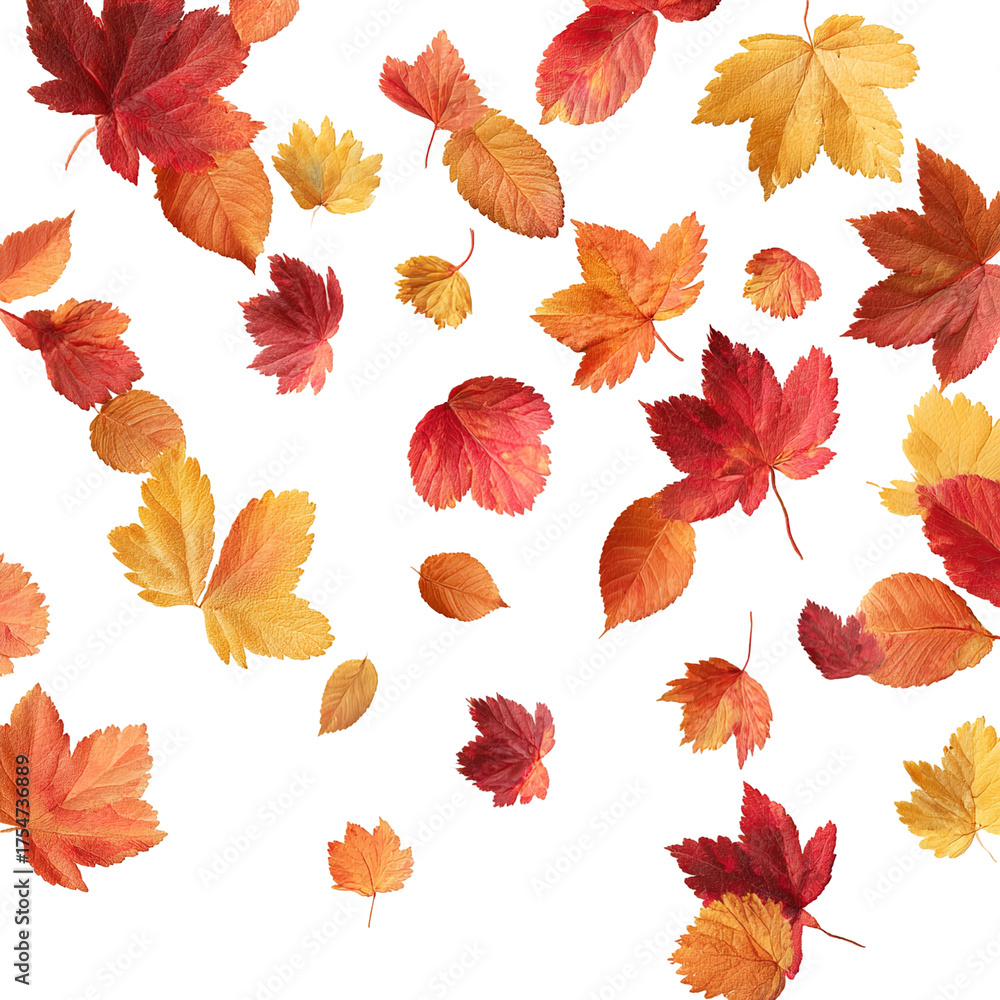 Fototapeta premium High-quality autumn leaves falling clipart isolated on white background for seasonal creative projects