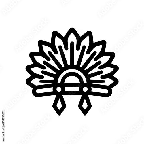 Traditional Feather Headdress Icon: Ceremonial Headwear Symbol for Indigenous Culture, Tribal Art, and Historical Representation