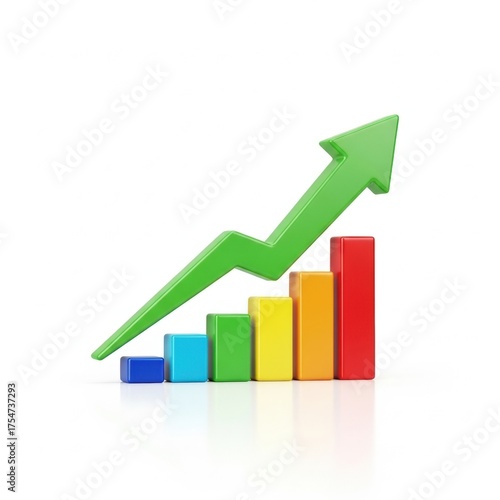 A colorful bar chart with a green arrow pointing up, symbolizing growth and success on a white background. Free Download A colorful bar chart with a green arrow pointing up, symbolizing growth and success on a white background. - GFXLoad