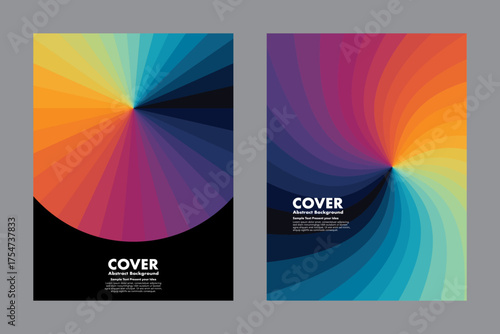 A vibrant abstract background featuring rainbow color gradients radiating from a central point, creating a bold and dynamic visual impact. For cover, poster or digital artwork.