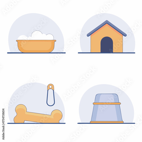 Cute pet care essential icons in flat design style