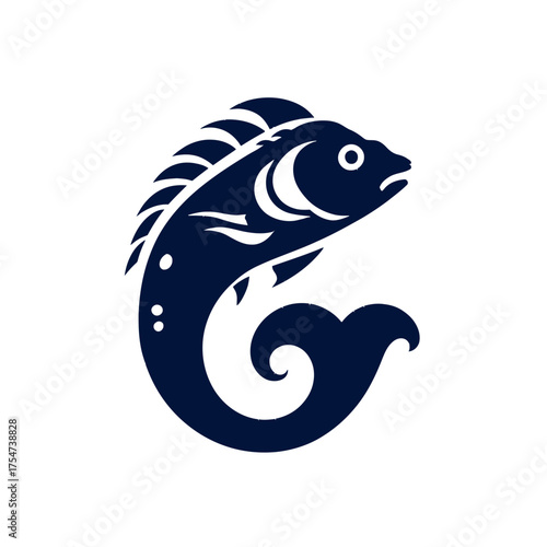 Stylized Dark Blue Fish Silhouette Vector Graphic Icon Design Element - Minimalist Marine Life Symbol