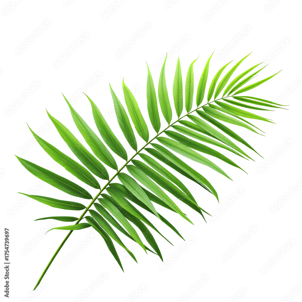 Fototapeta premium Single Green Palm Leaf Tropical Foliage Isolated on White Background