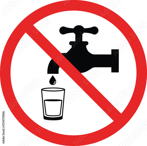 Vector graphic prohibition sign for no drinking water from a faucet with a glass