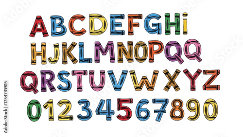 Colorful Alphabet and Number Set for Educational and Design Purposes