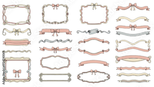 Elegant Ribbon and Frame Set in Pastel Colors for Decorative Design Elements
