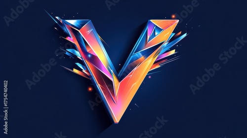 Crystalized letter V with sharp angular shards in neon glow over dark backdrop