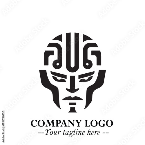 Head of Robot Logo Symbol in Black on the White Background Futuristic Minimalist Illustration