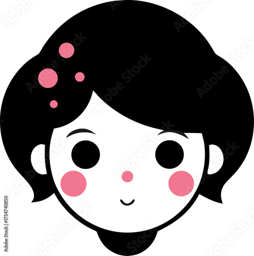  simple face with tiny blush circles. silhouette  vector black , white background