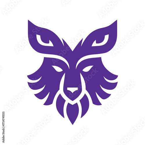 Modern abstract purple fox head graphic design element, stylized wild animal icon illustration for branding and creative projects
