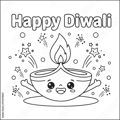Happy Diwali coloring pages for adults and teens. Black and white coloring pages.