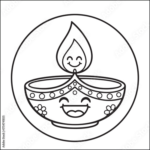 Happy Diwali coloring pages for adults and teens. Black and white coloring pages.