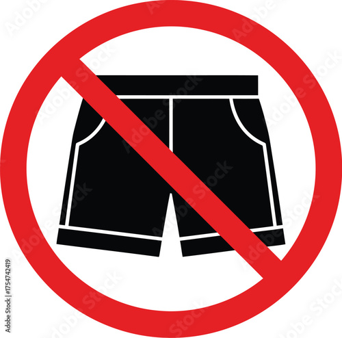 Vector illustration of prohibition sign forbidden shorts icon for design and apparel