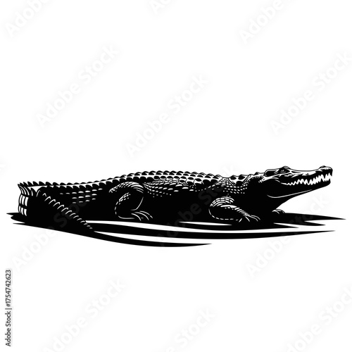 Black crocodile silhouette isolated on transparent background