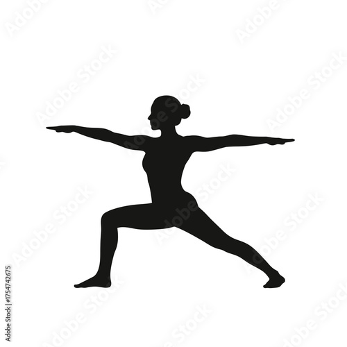 Woman in warrior ii yoga pose silhouette isolated on transparent background