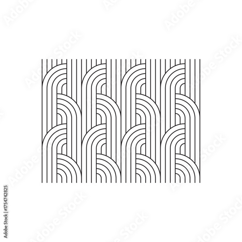 Elegant repeating linear curved pillar pattern in minimalist style. Clean vector design perfect for fabric, wallpaper, packaging, or modern decorative prints.