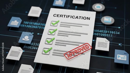 A certification document approved concept of business credentials and qualifications.
