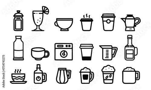 Drinks and Beverages Icon Bundles Monochrome Set