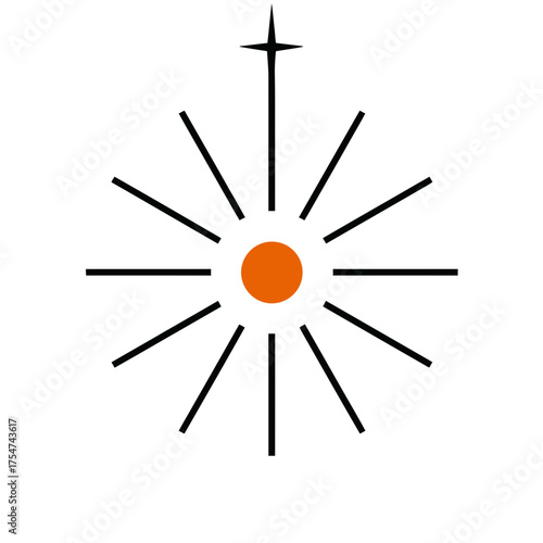Abstract spiritual light symbol with radiant rays and central point. Minimalistic divine guidance icon for enlightenment and hope.