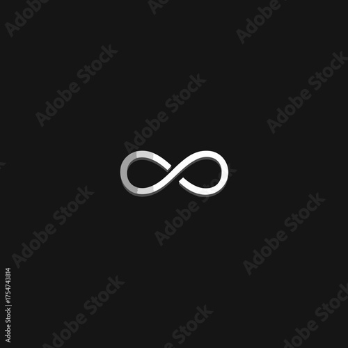 Sleek silver infinity symbol on a dark black background, representing endlessness, eternity, and perpetual motion. Abstract, minimalist design.