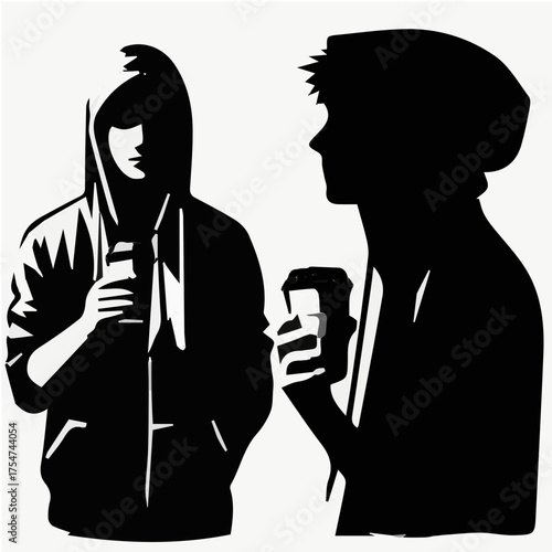 Man in Hoodie Drinking Coffee Silhouette