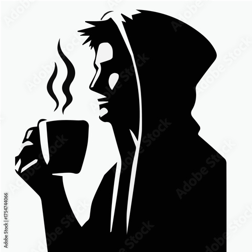 Man in Hoodie Drinking Coffee Silhouette
