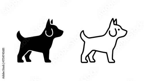 Dog icons with outline and solid fill with transparent background