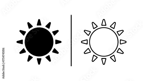Sun icons with outline and solid fill with transparent background