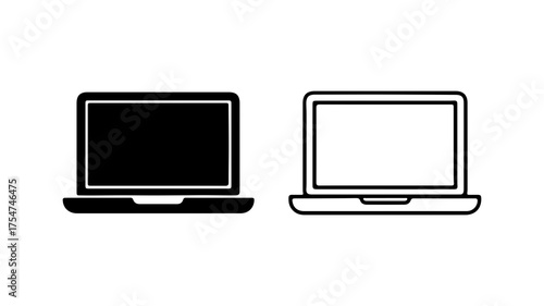 Laptop icons with outline and solid fill with transparent background