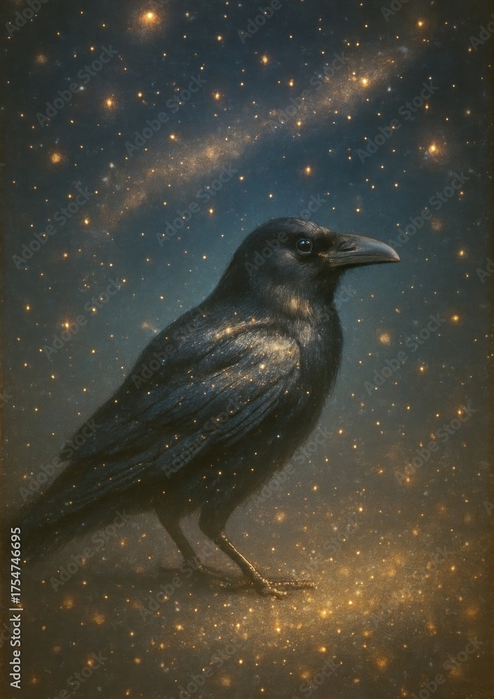 Fototapeta premium Raven amidst cosmic stars