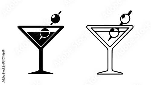 Martini glasses with olives with transparent background