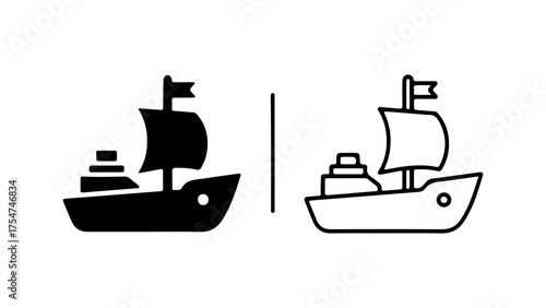 Sailing ships outline and solid with transparent background