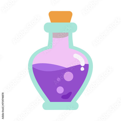 Bubbling purple liquid in a corked vial.