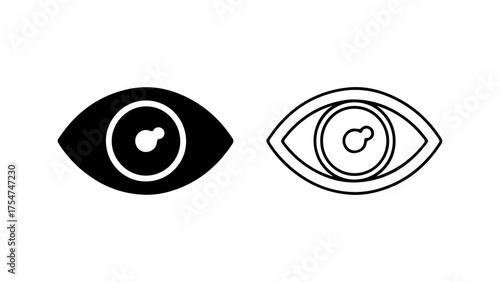 Eye icons with outline and solid fill with transparent background
