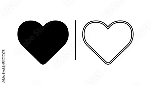 Two hearts outline and solid with transparent background