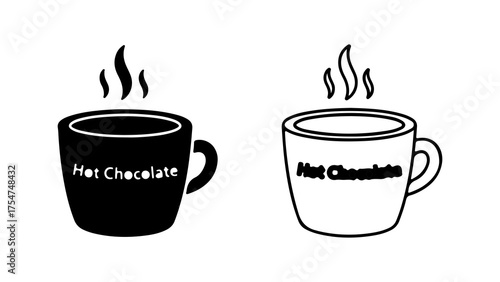 Hot chocolate cups with steam with transparent background