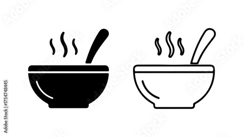 Bowl of soup with spoon and steam with transparent background