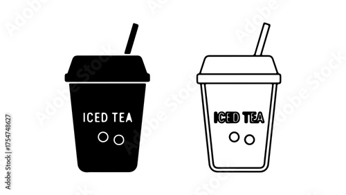 Iced tea cups with straws with transparent background