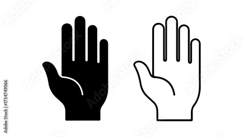 Hand icons with outline and solid fill with transparent background