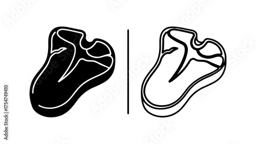 Steak cuts outline and solid with transparent background