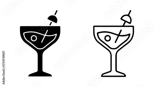 Martini glasses with olive garnish with transparent background