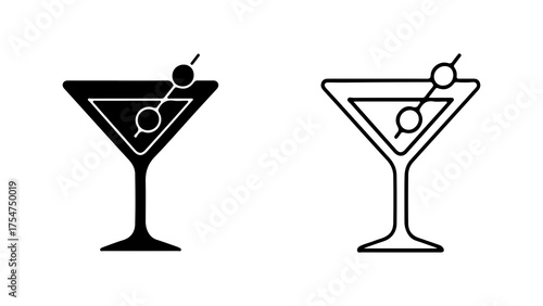 Martini glass with olive and toothpick with transparent background