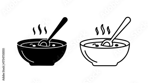 Hot soup bowl with spoon with transparent background