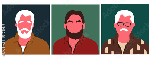 Abstract man portraits set. Faceless male character. Person poster, head avatar, hand drawn vector illustration.