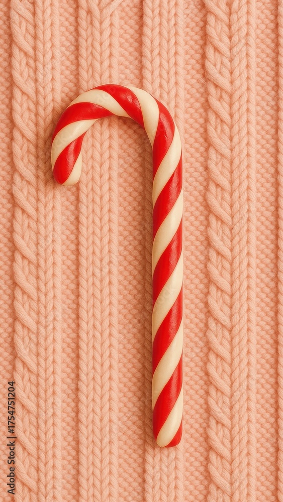 Obraz premium Candy cane on knitted mobile wallpaper
