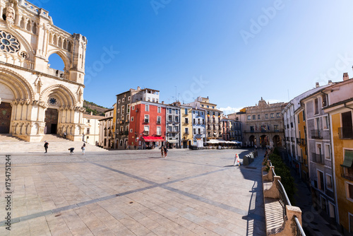 Cathedral and old buildingd in Plaza Mayor, Cuenca, Spain