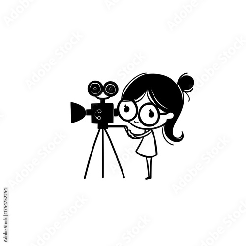 Movie Director. Movie Director simple black and white line art vector logo